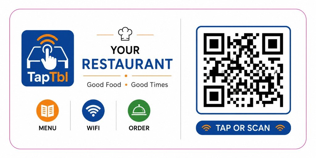 TapTbl custom NFC QR stand with branded printing and scannable QR code